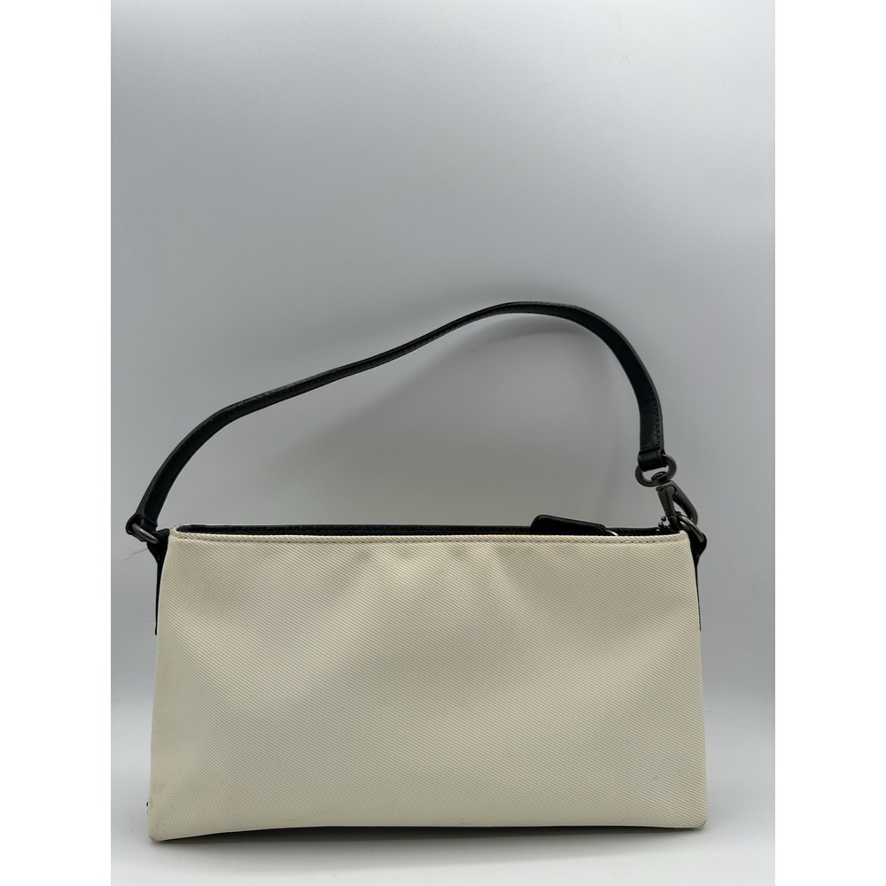 Vintage COACH Mercer Demi Shoulder Bag Cream Diagonal Twill Black Leather Strap